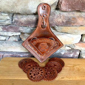 Leather Coasters Caddy Man Cave Barware Columbia Hanging Hand Crafted Rawhide